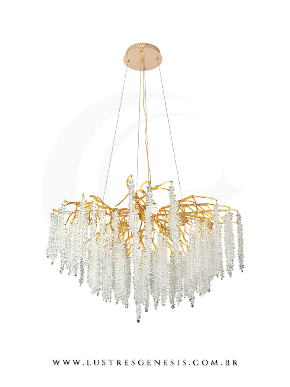 Lustre de Cristal Castanha Dourado 80x80m Para Sua Sala de Jantar